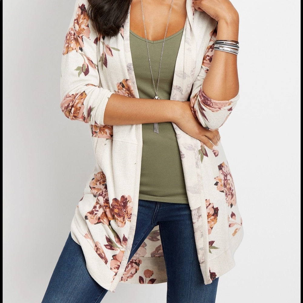 Maurices floral hooded duster cardigan
